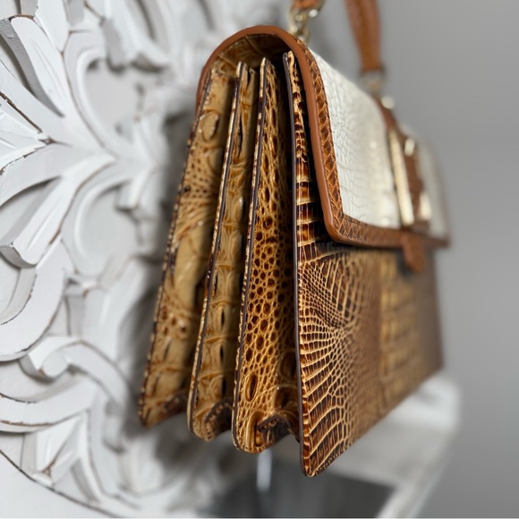 Brahmin Hallie Satchel Coconut Milk Taber Toasted Melbourne Leather $455 - Picture 3 of 7